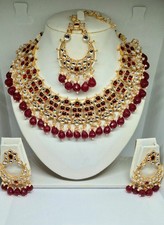 Red Indian bollywood Necklace tikka earring jewellery kundan set