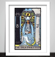 Framed Art Print Tarot Card High Priestess. Occult Arcana Popess Moon Scroll 279