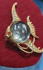 LARGE ANGEL FISH clear lucite crystal dome JELLY BELLY vintage style PIN BROOCH