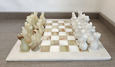 Chess Set 12" Green/Cinder White Onyx/Marble Handmade With Wood Case!