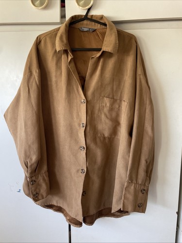 Tan faux suede button shirt - suede,