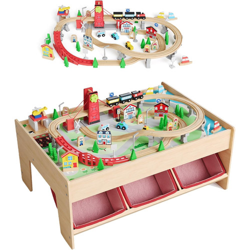 Wooden train table - 2-in-1,