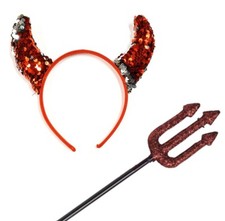 Glitter Devil Horns Trident Devil Costume Fancy Dress Halloween Costume Party