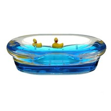 Acrylic Clear Floating Ducks Design Oval Bath Soap Dish Tray Bathroom Organiser