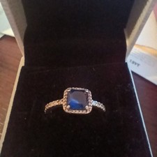 Pandora Sparkly Square Blue Halo Ring. Size 50 (K) S925 ALE