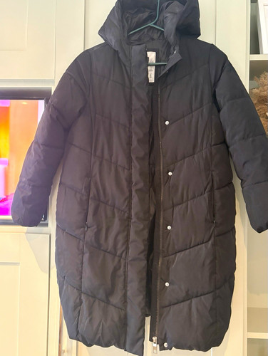 Girls black hooded quilted - black,