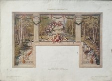 ANTIQUE 1900’S COLOR PRINT LANDSCAPE HERONS ANGEL COMOLLI ART MODELS DECORATED