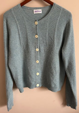 Classic Brora Cashmere Guernsey cardigan, Sz 16, pale blue, Excellent condition