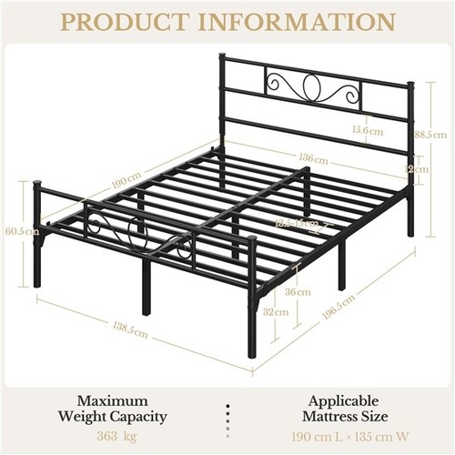 Double metal platform bed - metal, w/