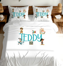Personalised  Kids PIRATE print duvet cover set, pillow case, nursery bedroom