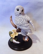Country Artists Snowy Owl with Primrose  Figurine on Wood Base
