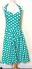 Ladies 1940s Style Green Polka