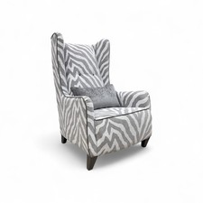 Fabb ‘Zanzibar’ Winged Accent Chair Zebra Pattern Fabric Long High Back NEW