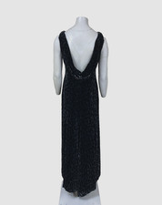 Vintage Velvet Long Cocktail Dress Black Navy UK12 Drape Back Special Occasion