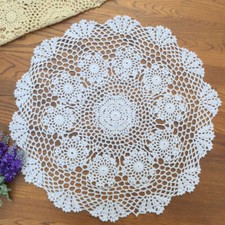 White Vintage Hand Crochet Lace Doily Round Table Mat Flower Tablecloth 50cm