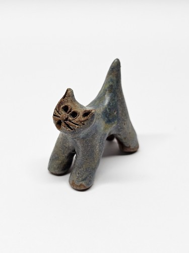 Miniature glazed pottery cat - miniature,