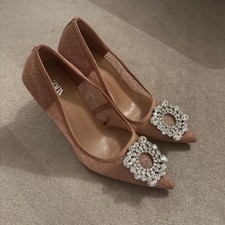 Zara Nude Beige Sparkle Lace Effect Heels