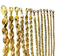 14K Yellow Gold Rope Chain Necklace Bracelet Diamond Cut Real 1mm-10mm 7"-30"