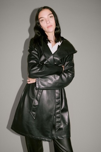 Zara black faux leather - black, hooded