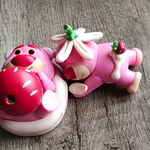 Pink plastic bear figurine set - bear,
