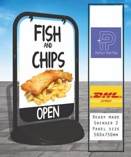 Fish & Chips Open Pavement Sign Outdoor Advertising Shop A-Board Swinger2 