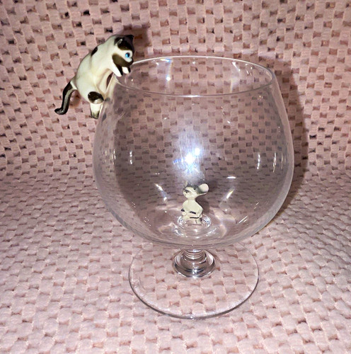 Vintage brandy glass cat - vintage,