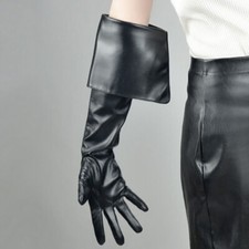 Women Ladies Faux Leather Gloves Wrist Long Evening Party Punk Black Retro Fit