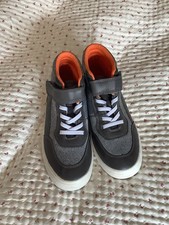 Lily & Dan Ankle Boots Size 1 Grey /orange Trim. Elastic Laces & hook loop Strap