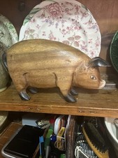LARGE CARVED RUSTIC PRIMITIVE  WOODEN BUTCHERS PIG  11” Long