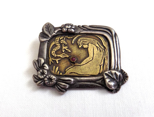 Vintage bronze plaque brooch - vintage,