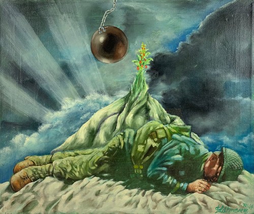 Oil painting fieldman dead - oil,