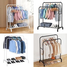 Heavy Duty Double Clothes Rail Hanging Rack Garment Display Stand Shoes Storage