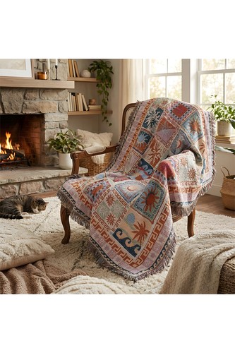 Sun check throw blanket cotton - sun,