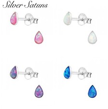 Beautiful 925 Sterling Silver Opal Teardrop Stud Earrings Pair 3mm x 4mm (K32)