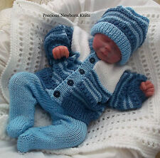 BABY BOY KNITTING PATTERNS DK 40 OR DESIGNER REBORN DOLLS PRECIOUS NEWBORN KNITS