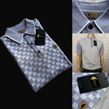 Gabicci Vintage "Danson"  Short Sleeve Knitted Polo, Medium, Heather Check, BNWT