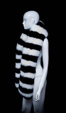Plain White Shadow vs Jet Black Fox Genuine Fur Zebra Pattern Stole Shawl Boa