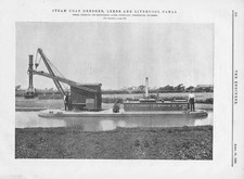 Leeds & Liverpool Canal Steam Grab Dredger Antique Print 1895