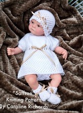 “Saffron” Dress Set knitting pattern for Reborn doll 16 -22” or 0-3 Mth Baby