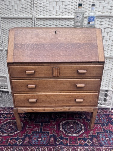 Art deco stripped oak bureau - art,