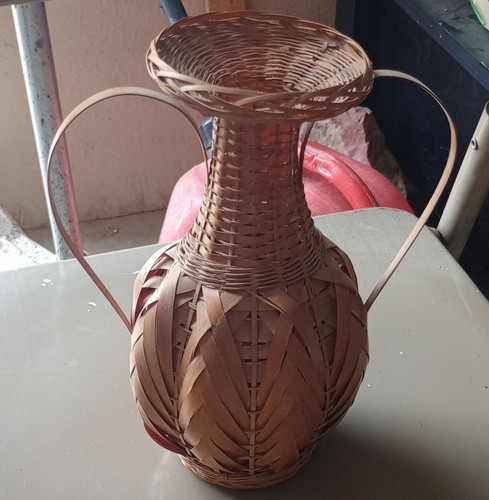 Bamboo wicker wrapped vase - wicker,