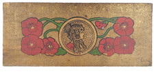 C 1910 Antique Art Nouveau Pyrography Wood Box Native American Maiden Indian