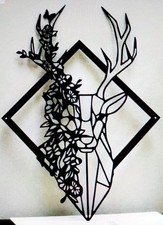 STAG HEAD & FLORA METAL WALL