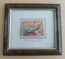 Vintage R. Argento Silver 925 3D Picture Framed Beached Fishing Boats