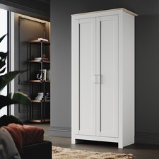 Tall 2 Door Wardrobe Matt White with Hanging Rail Shelf Clothes Storage Cupboard