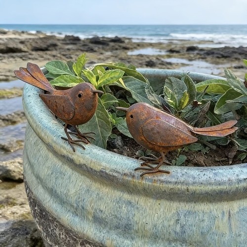 Rustic metal bird sculptures - rustic,
