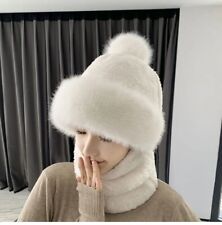 Women Winter Hat Warm Woolen Hat Scarf Set for Outdoor Windproof Ear Protection,