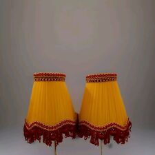 STUNNING PAIR OF VINTAGE CHIFFON PLEATED CLIP ON LAMPSHADES IN BURGUNDY & GOLD