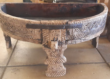 Vintage Indian Half Moon Carved Wooden Grinding Table