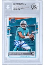 Tua Tagovailoa Signed 2020 Panini Donruss Optic #152 Dolphins Rookie Card BAS